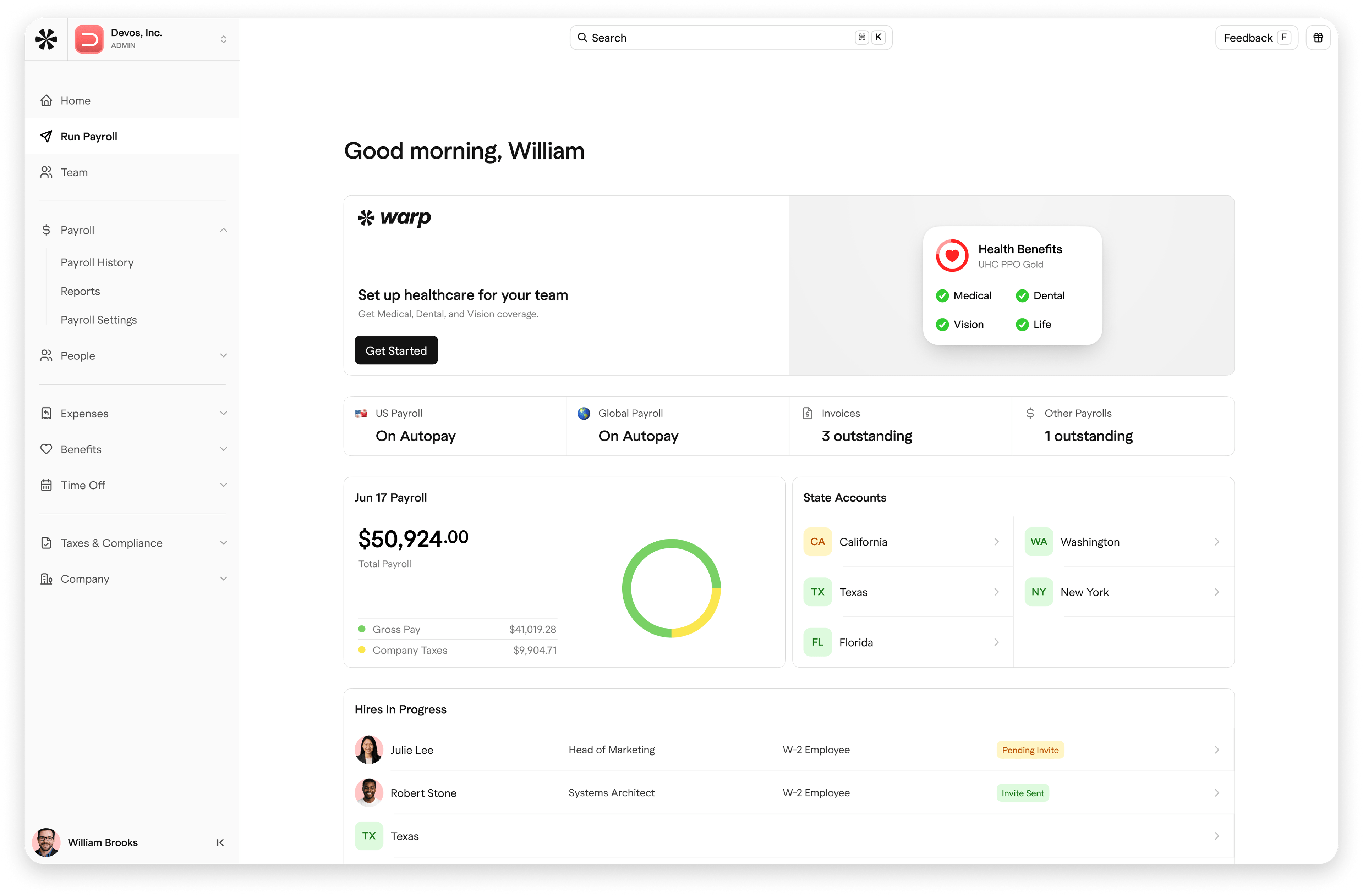 Warp platform dashboard