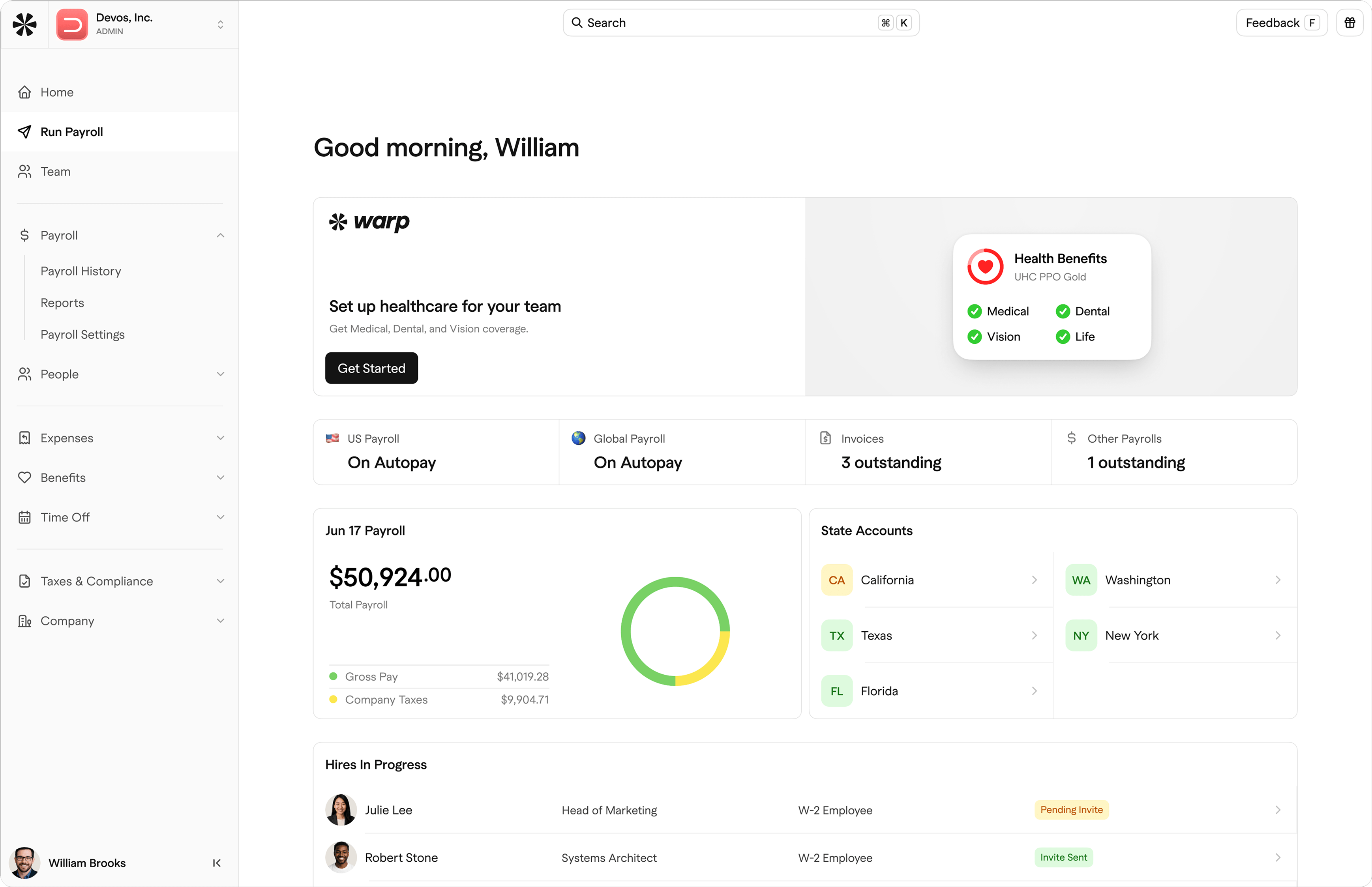 Warp dashboard